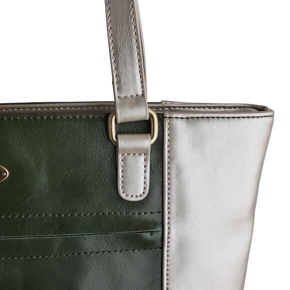 Green And Champagne Aurielle Leather Tote - 14W x 9H x 4.75D - Picture 9 of 11